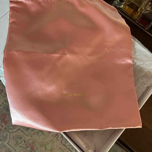 Amina Muaddi Pink Satin Camelia Sling 105 - Picture 8 of 9